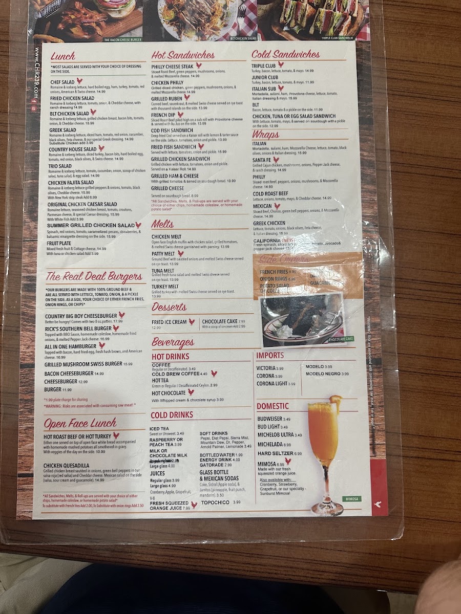 Country House Restaurant menu board