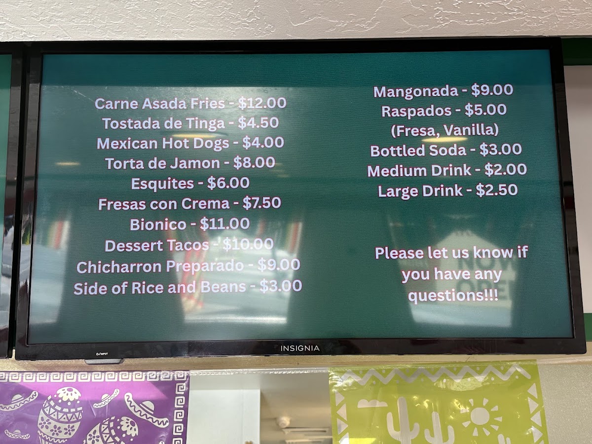 Carmelita's menu board