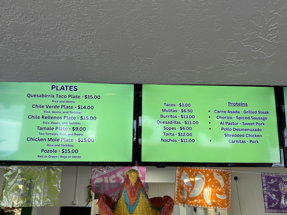 Carmelita's menu board