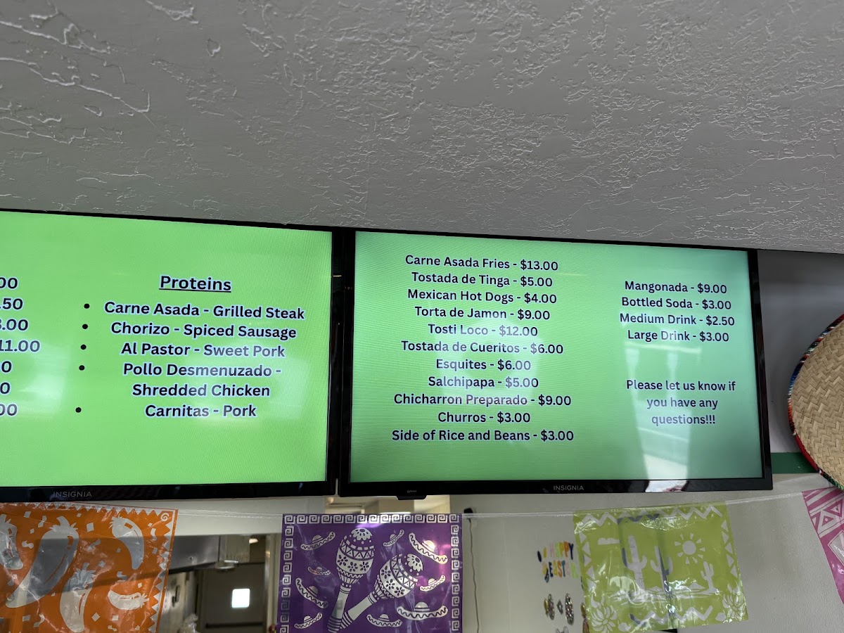 Carmelita's menu board