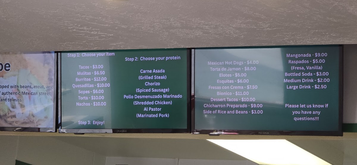 Carmelita's menu board