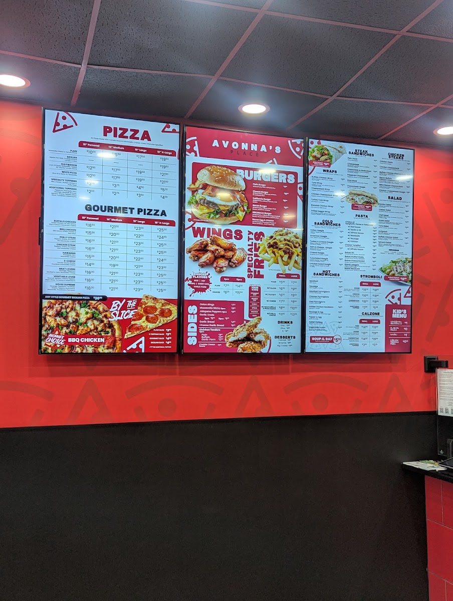 Avonna's Place menu board