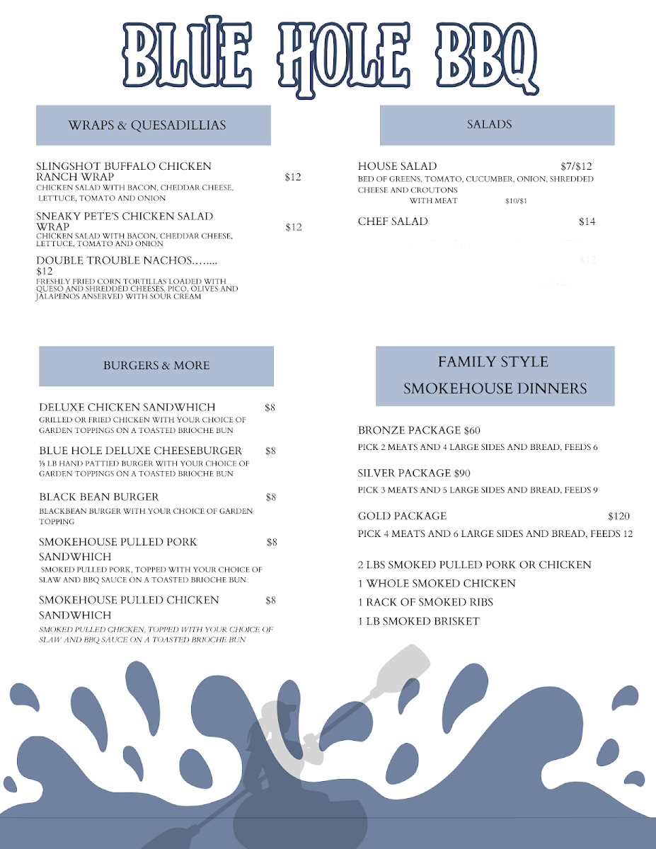 Blue Hole BBQ menu board