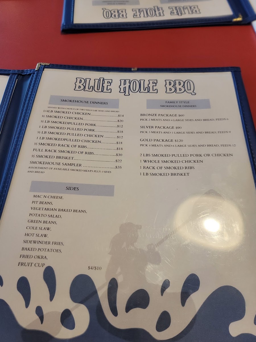 Blue Hole BBQ menu board
