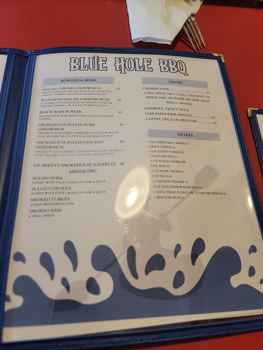 Blue Hole BBQ menu board