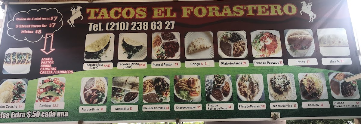 Tacos El Forastero menu board