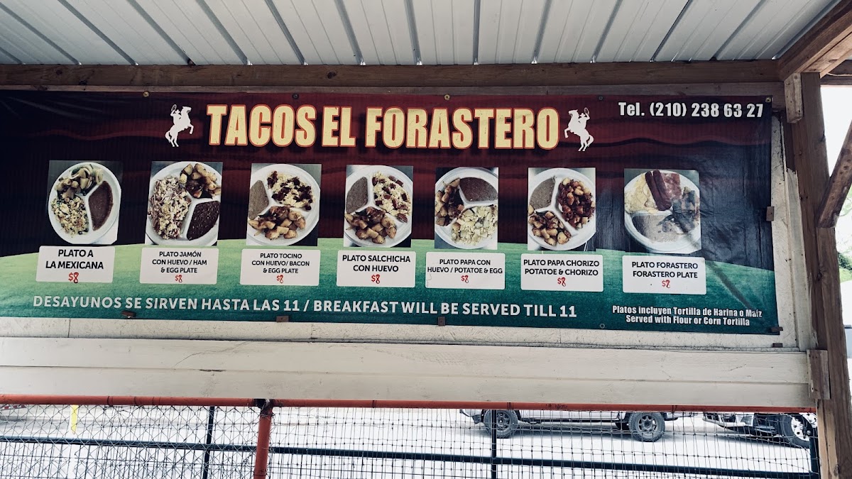Tacos El Forastero menu board