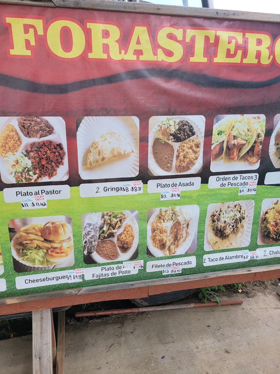 Tacos El Forastero menu board