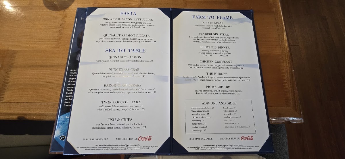 Emily's Fine Dining menu board