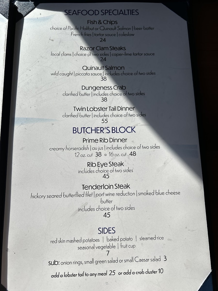 Emily's Fine Dining menu board