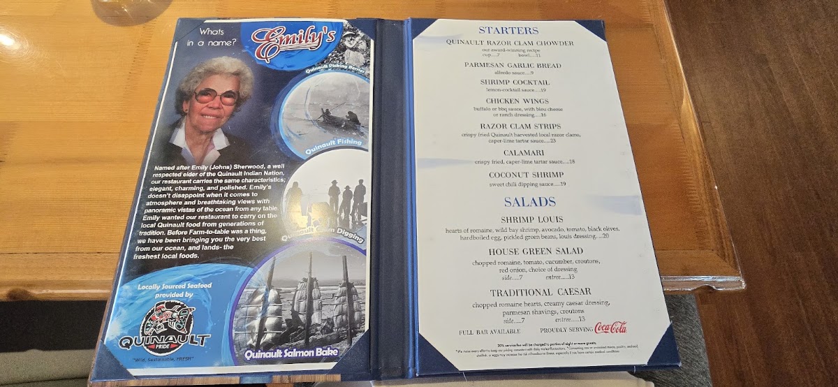 Emily's Fine Dining menu board
