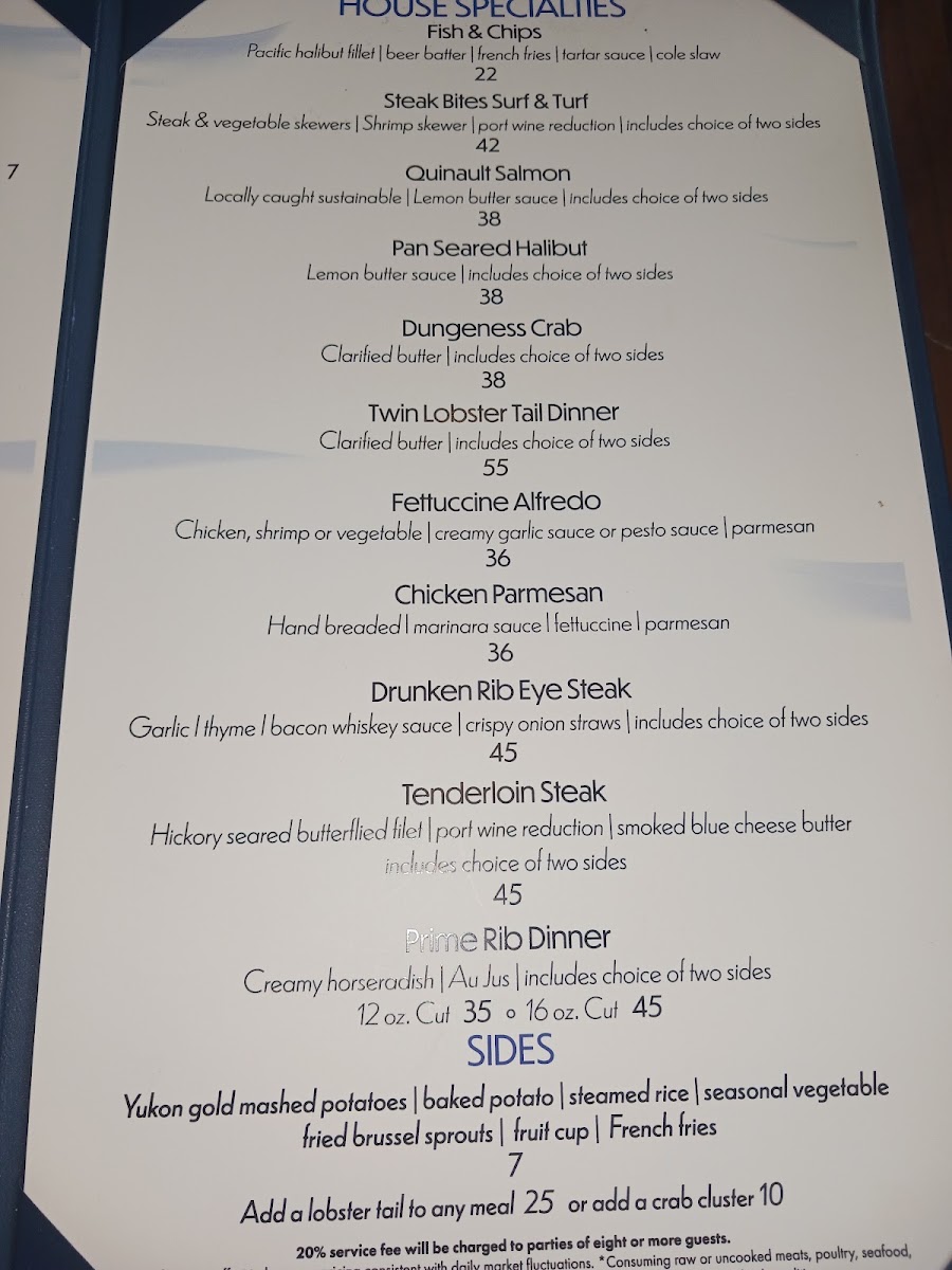 Emily's Fine Dining menu board