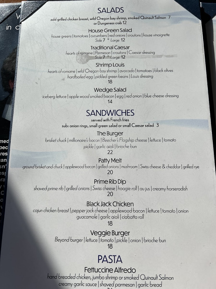Emily's Fine Dining menu board
