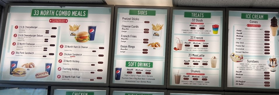 33 North Eats & Treats menu board