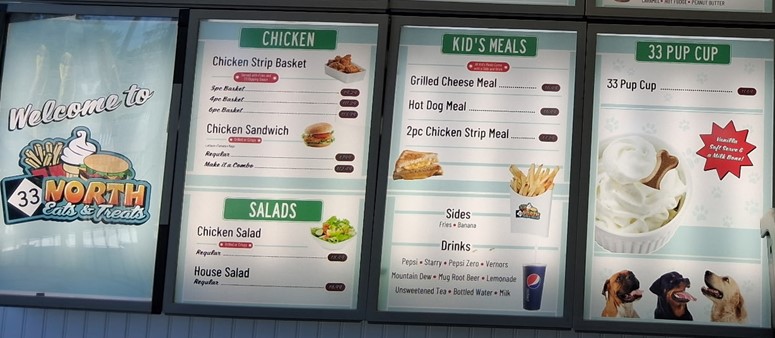 33 North Eats & Treats menu board