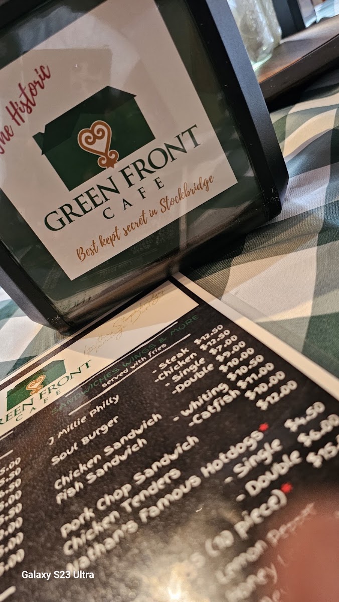Green Front Cafe menu board