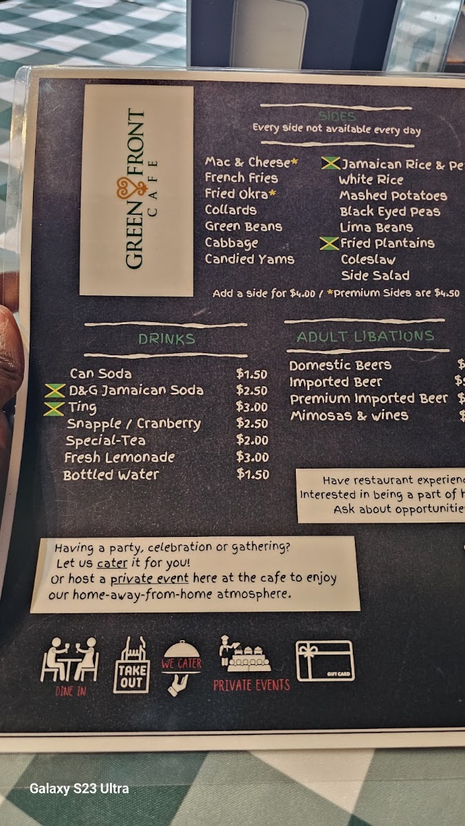 Green Front Cafe menu board