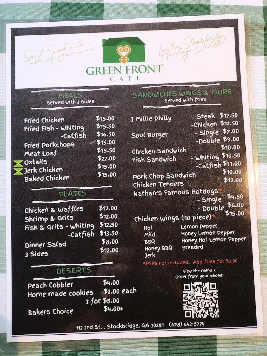 Green Front Cafe menu board