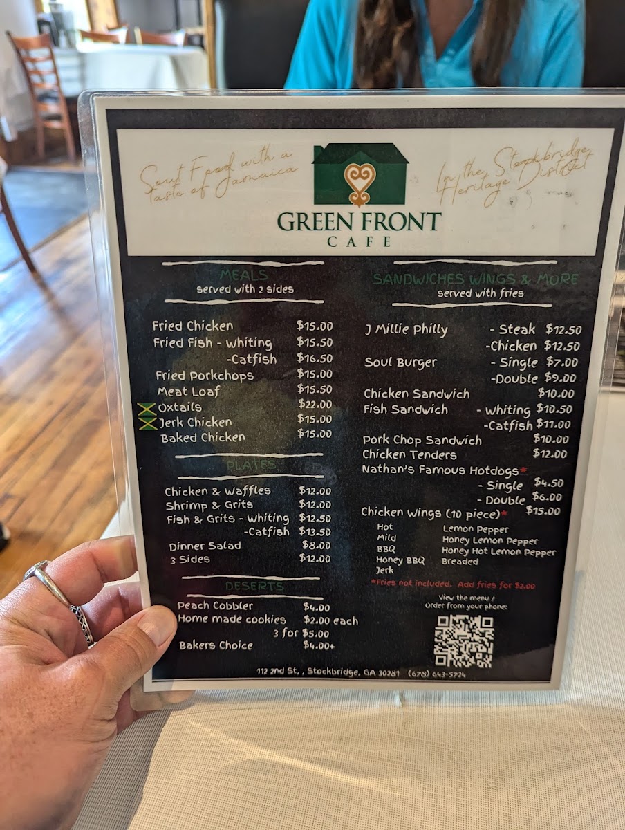 Green Front Cafe menu board