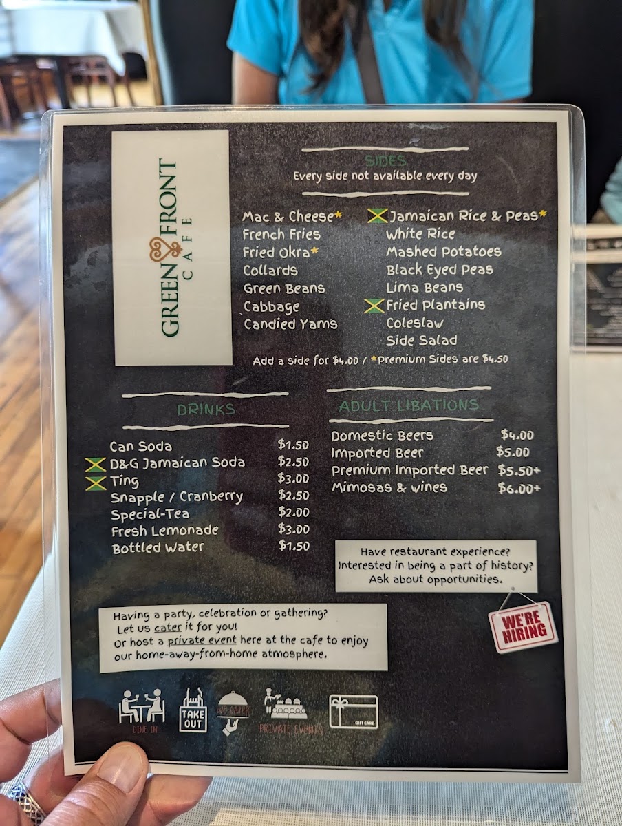 Green Front Cafe menu board