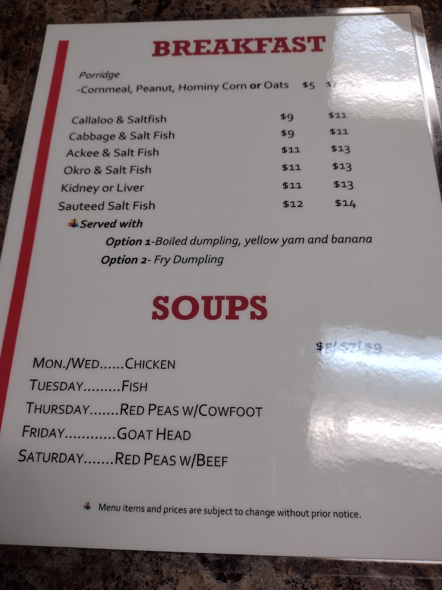 Let's Dish Caribbean Restaurant menu board