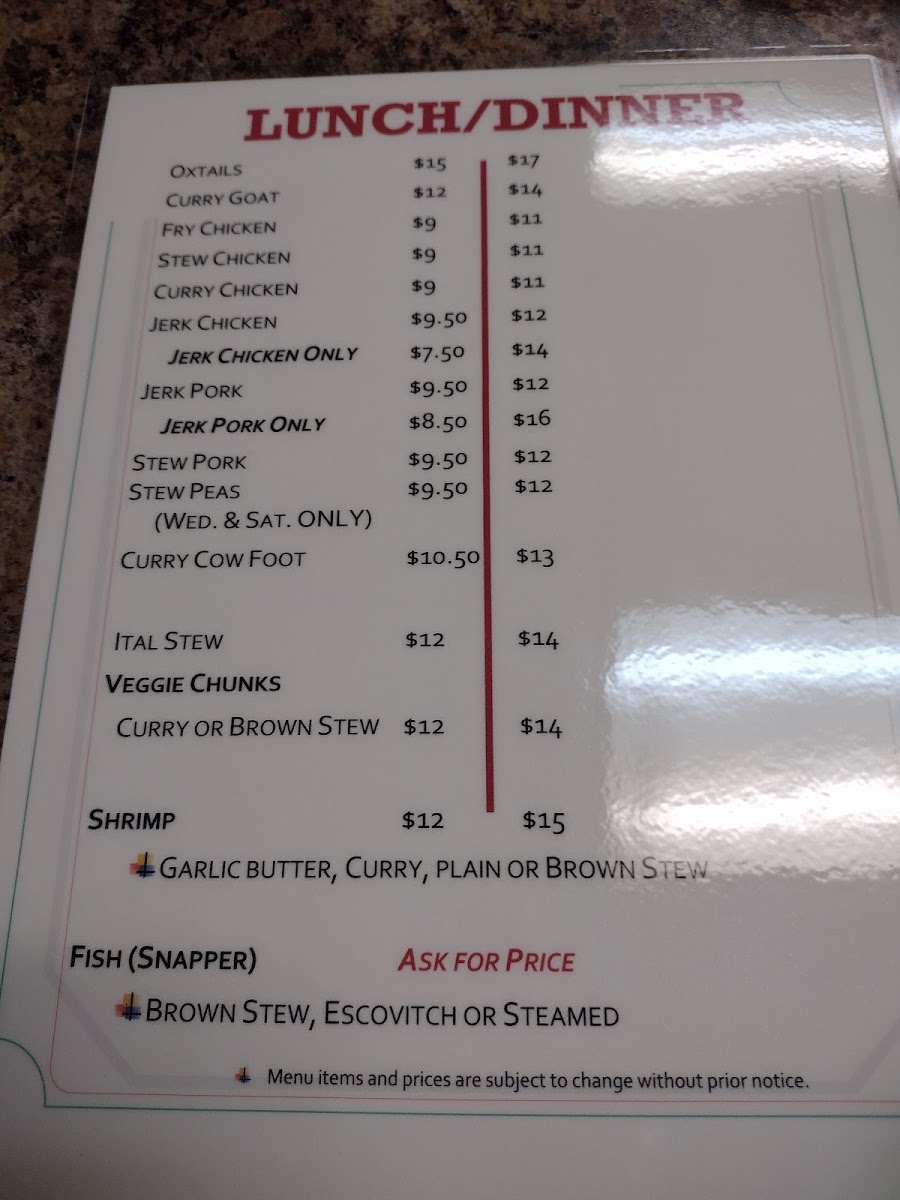 Let's Dish Caribbean Restaurant menu board