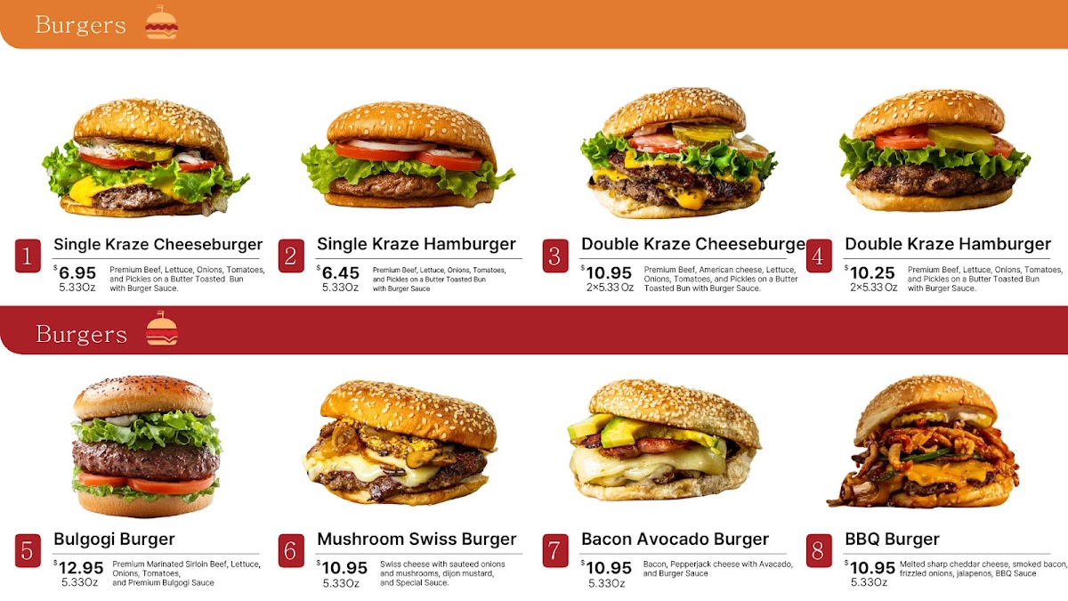 Burger Kraze menu board