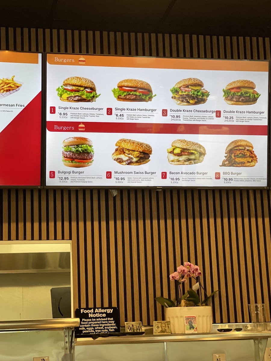 Burger Kraze menu board