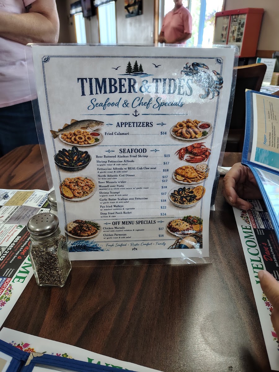 Timber & Tides Restaurant menu board
