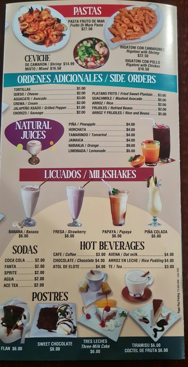 Restaurante Fuente De Vida menu board