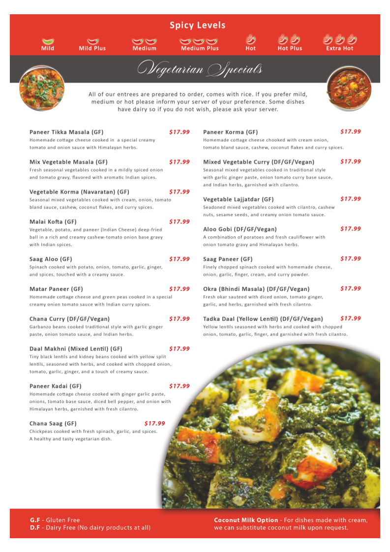 Everest Indian Kitchen menu board