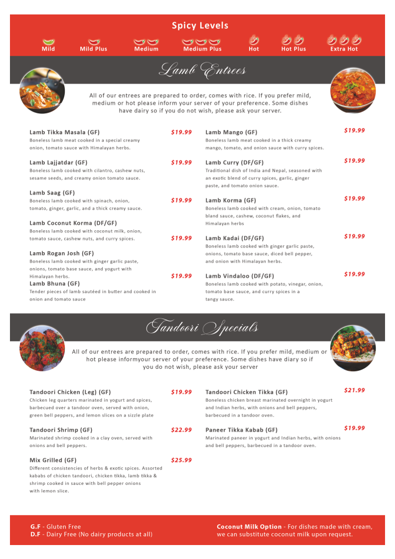 Everest Indian Kitchen menu board