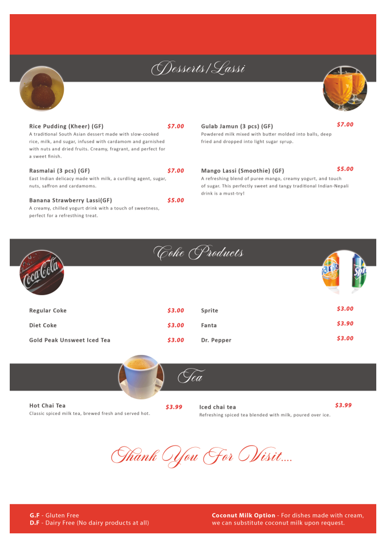 Everest Indian Kitchen menu board