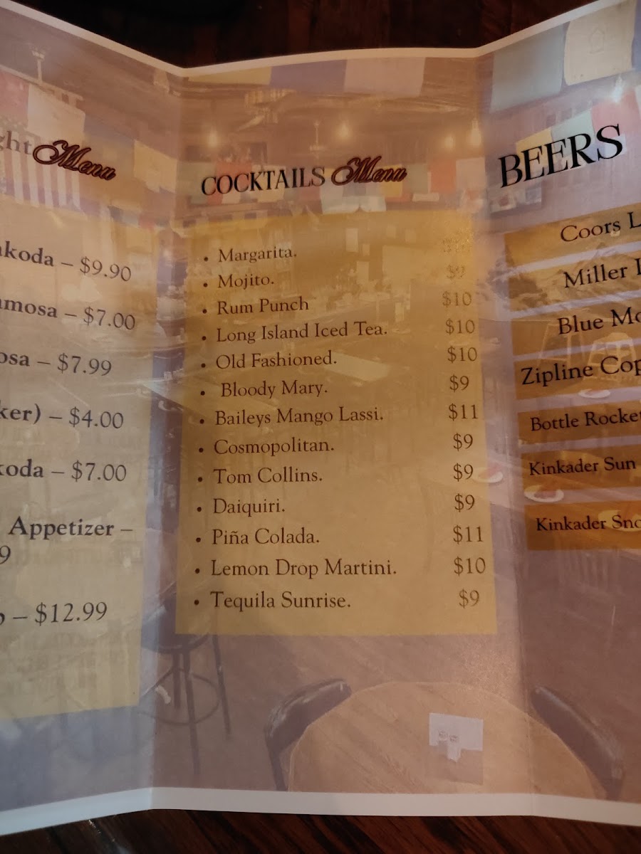 Everest Indian Kitchen menu board
