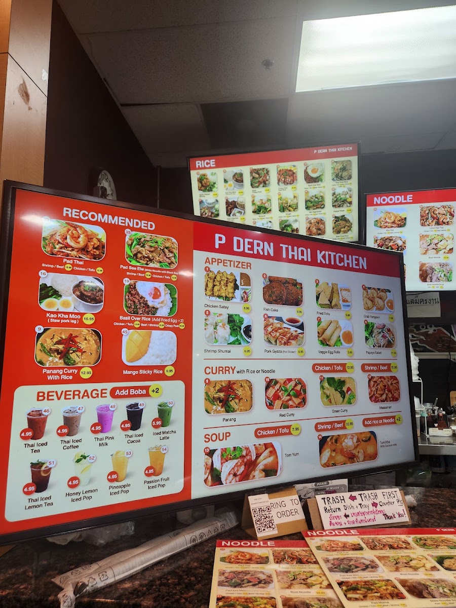 P Dern Thai Kitchen, Niles, IL menu board