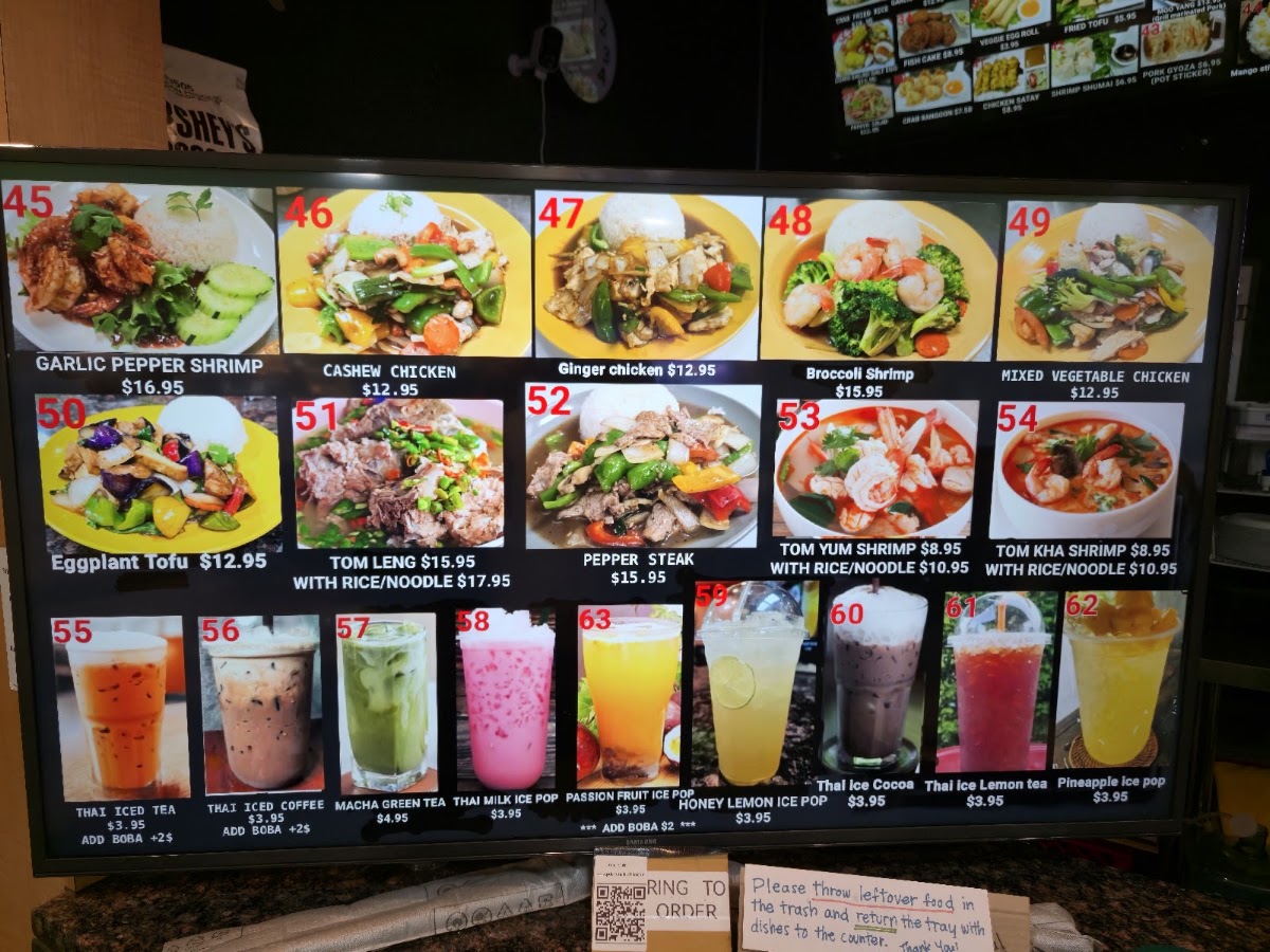 P Dern Thai Kitchen, Niles, IL menu board