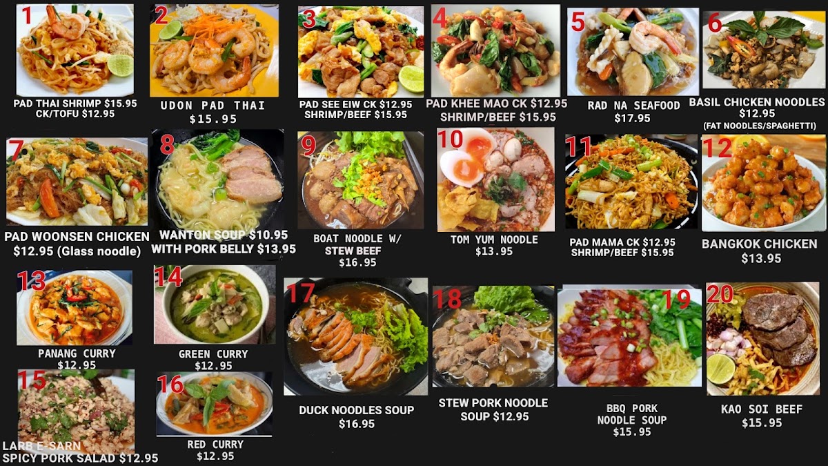 P Dern Thai Kitchen, Niles, IL menu board