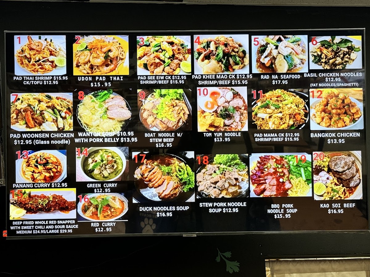 P Dern Thai Kitchen, Niles, IL menu board