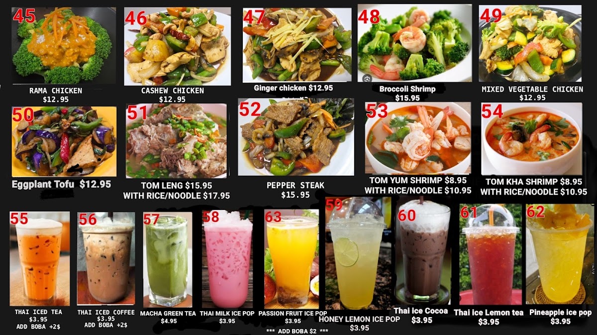 P Dern Thai Kitchen, Niles, IL menu board