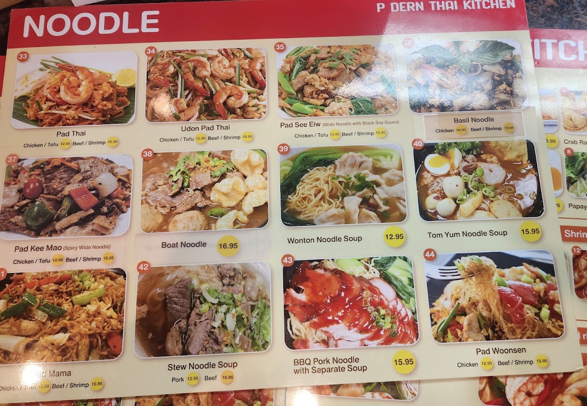 P Dern Thai Kitchen, Niles, IL menu board