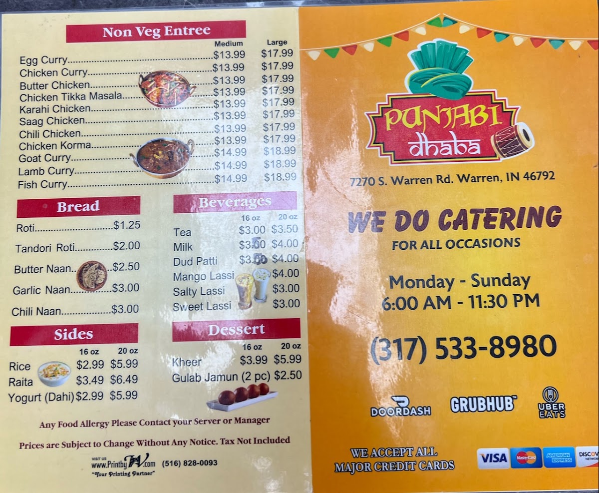 Panjabi Dhaba menu board