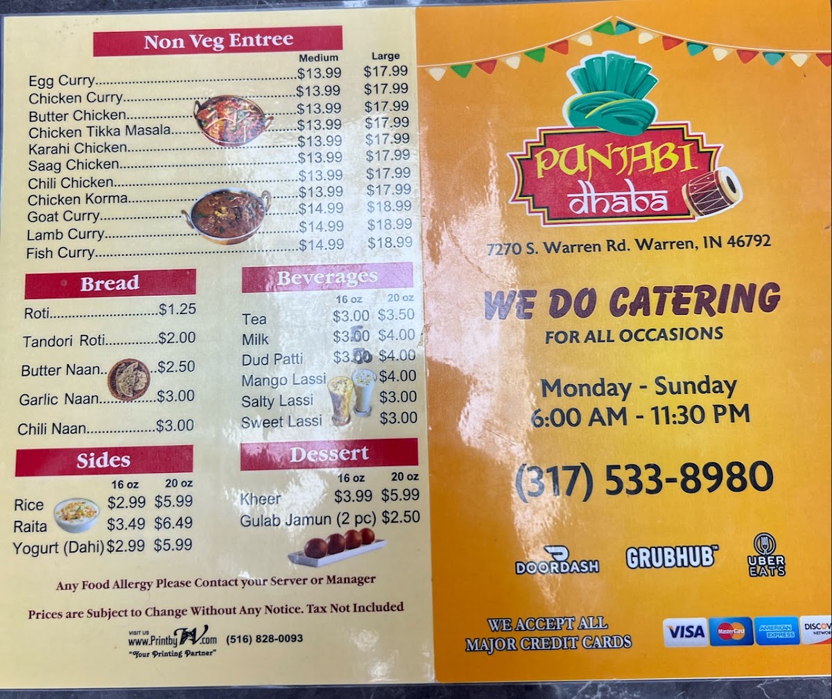Panjabi Dhaba menu board