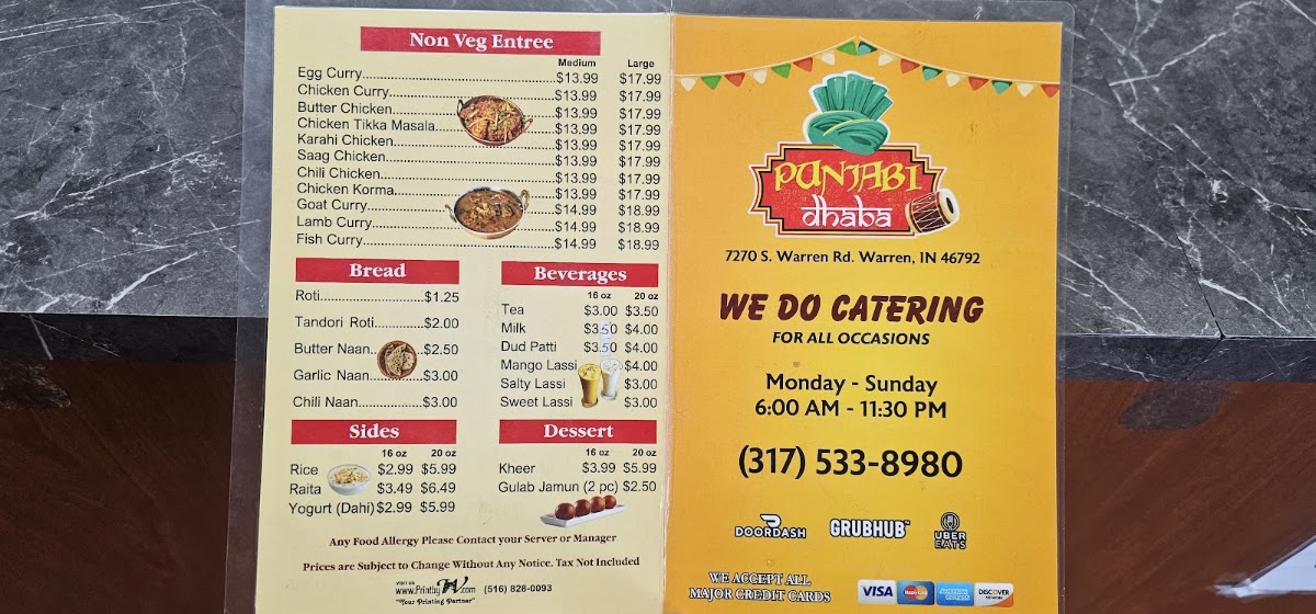 Panjabi Dhaba menu board
