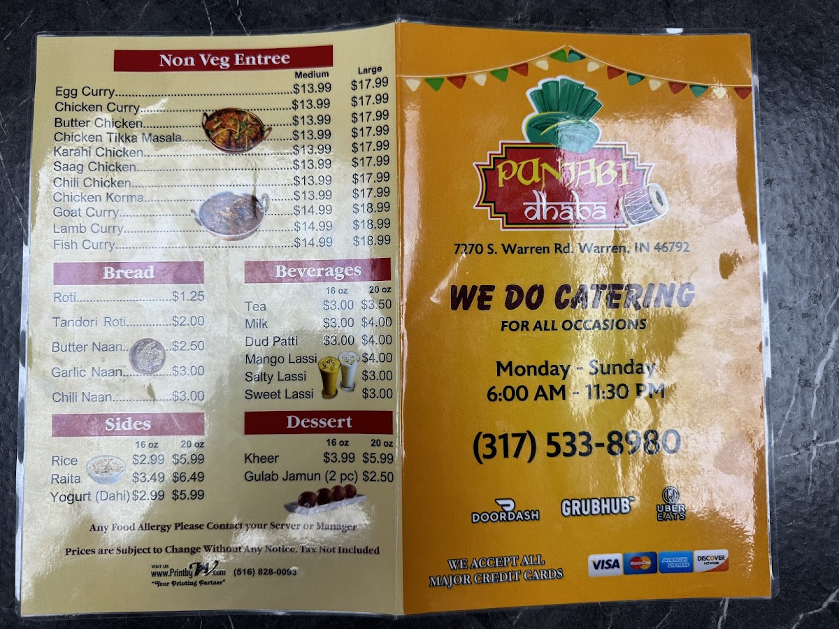 Panjabi Dhaba menu board