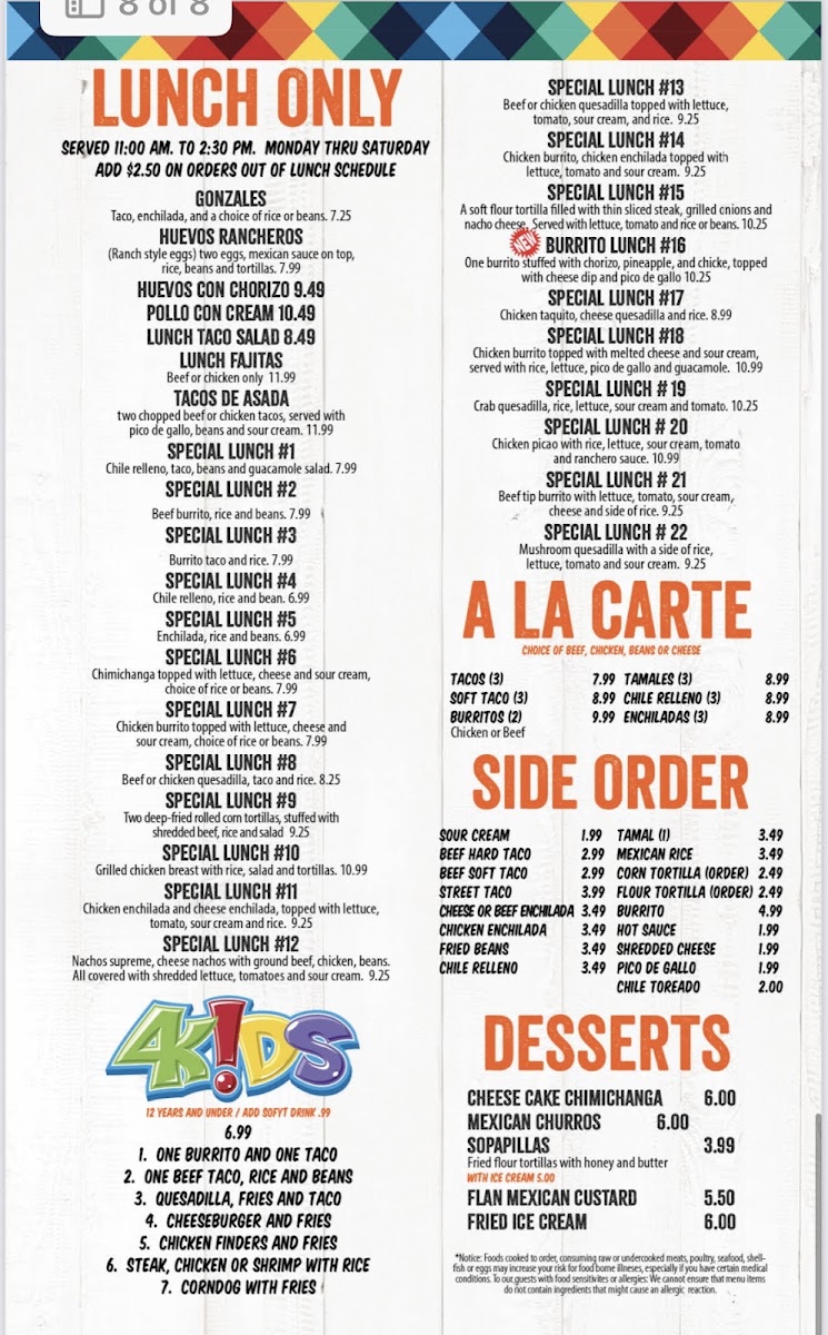 1942 Tacos & Tequila menu board
