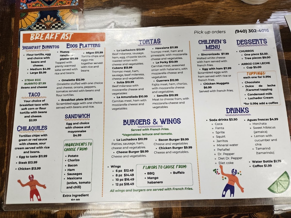 Taco Luchador menu board