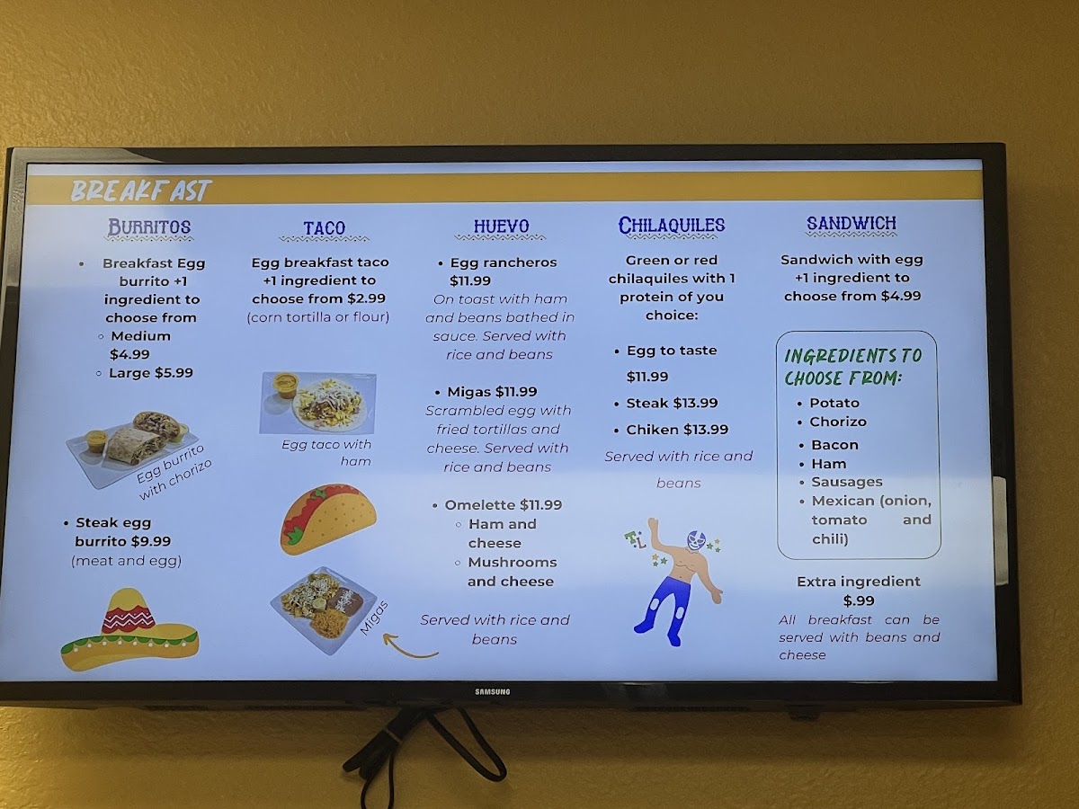Taco Luchador menu board
