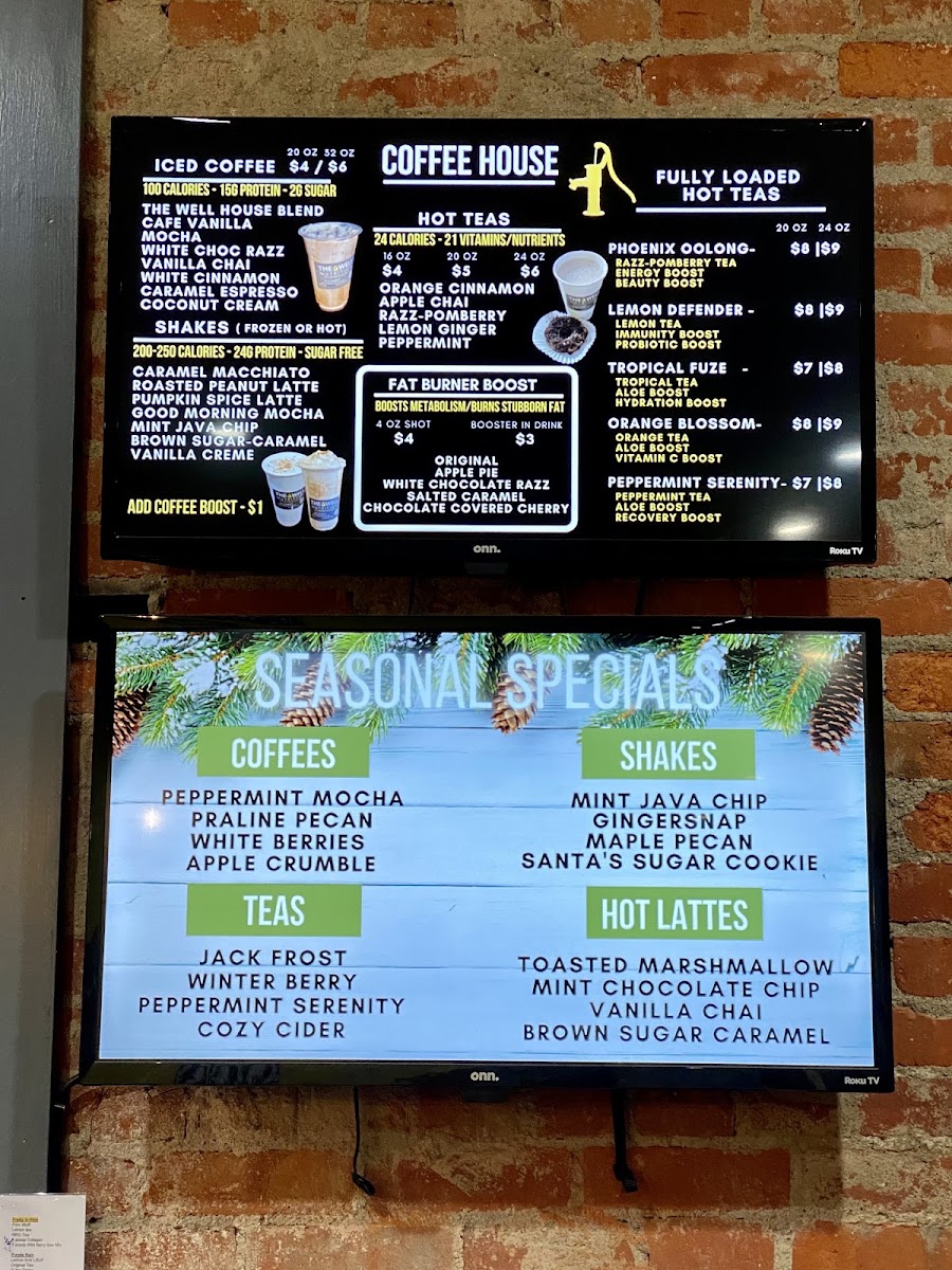 The Well Nutrition menu board