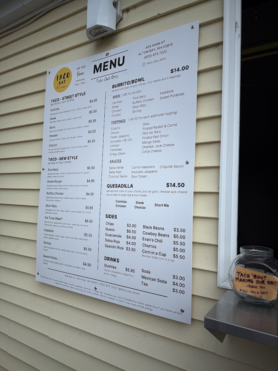 Taco Bay - Alton menu board