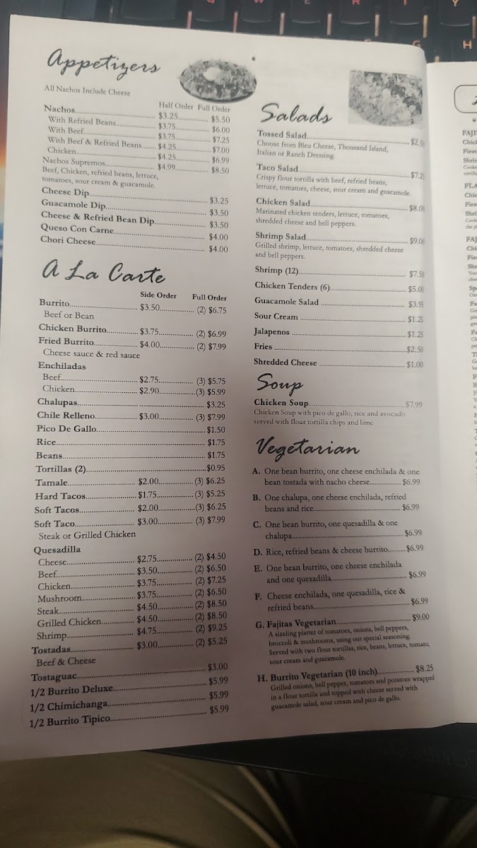 El Comal Mexican Restaurant menu board